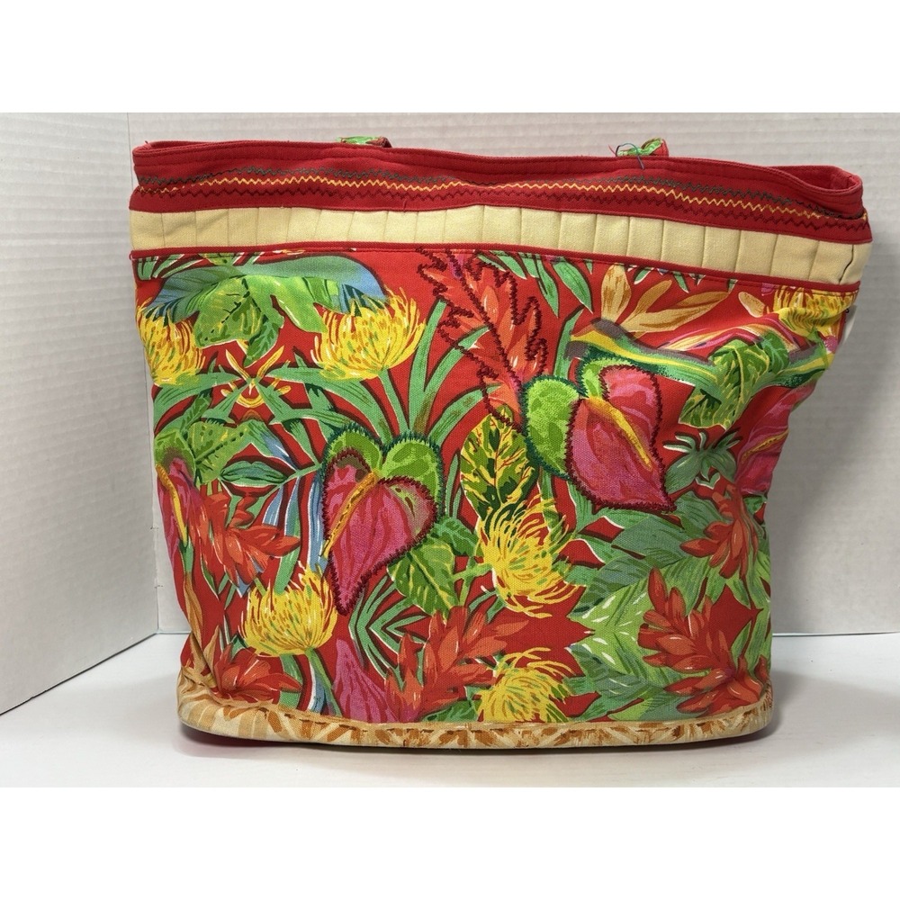 Vintage Andrea Tachiera Tropical Tote Bag Flamingo Floral Beach Large
